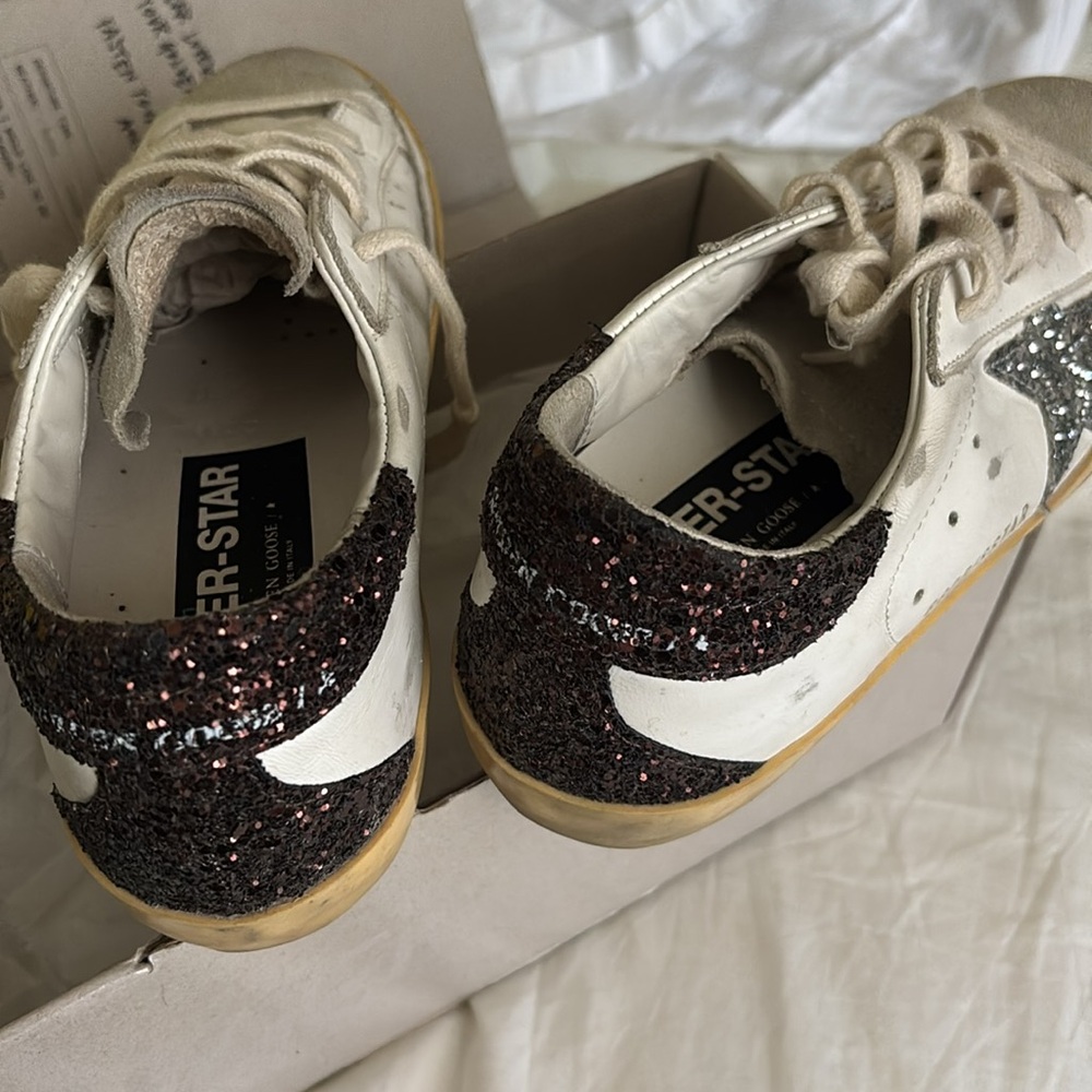 Golden Goose Cream and Gray Sneakers with Glitter Star - Picture 3 of 8
